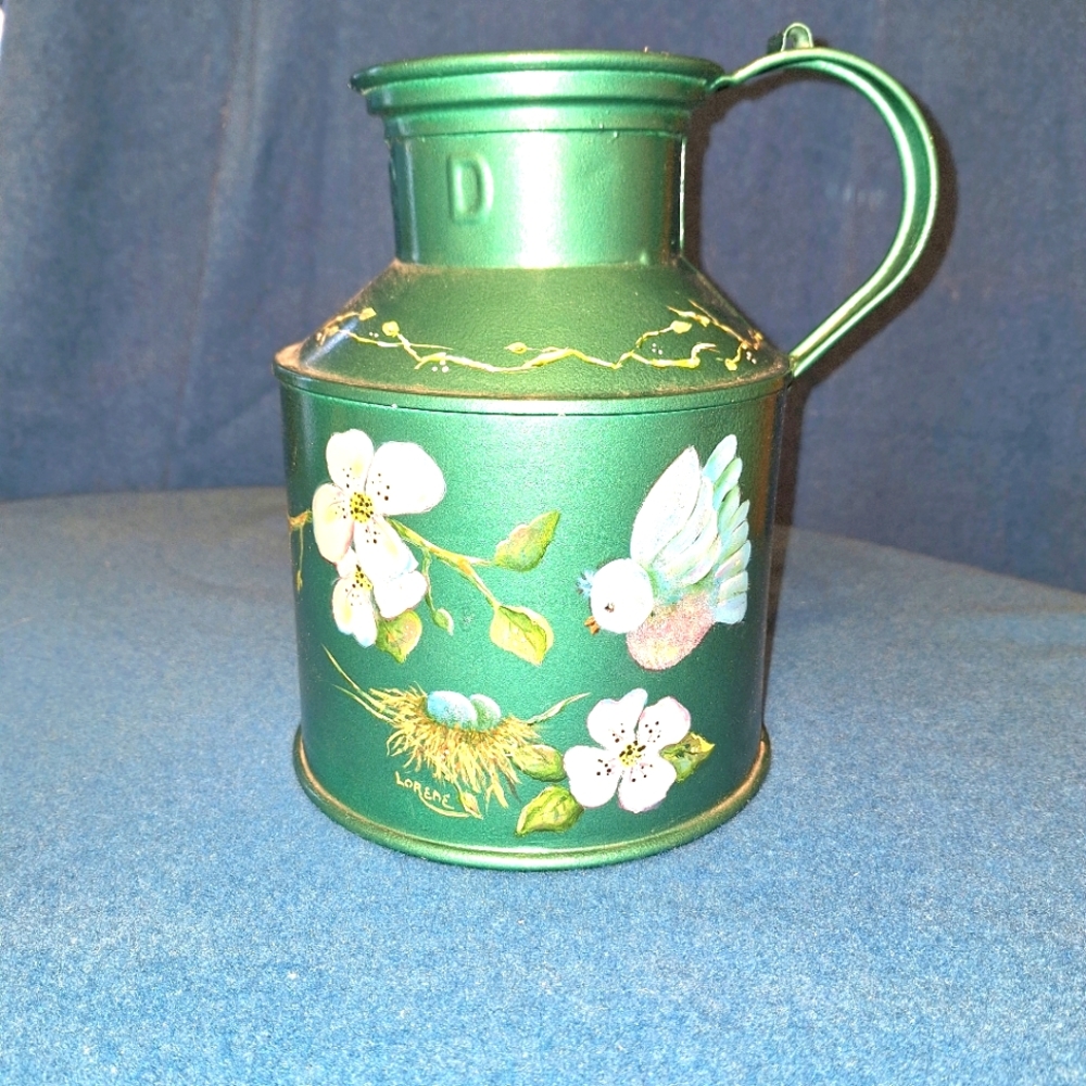 Vintage Milk Canister, Forest Green, Bavarian Folk Art